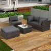 Outdoor 5-Piece Wicker Furniture Set, Seating Set with Tempered Glass Coffee Table, Chairs with Iron Frame and Polyester Cushions-Coolbibila - 2 of 4