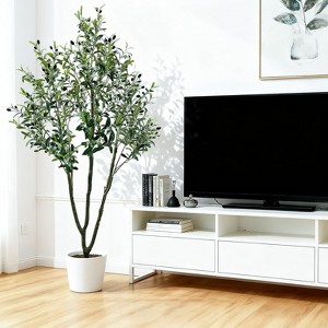 7-Foot Artificial Black Olive Tree in Pot - Realistic Faux Tall Plant for Indoor/Outdoor Use, Perfect Decor for Home Office, Entryway, Restaurant - 1 of 4