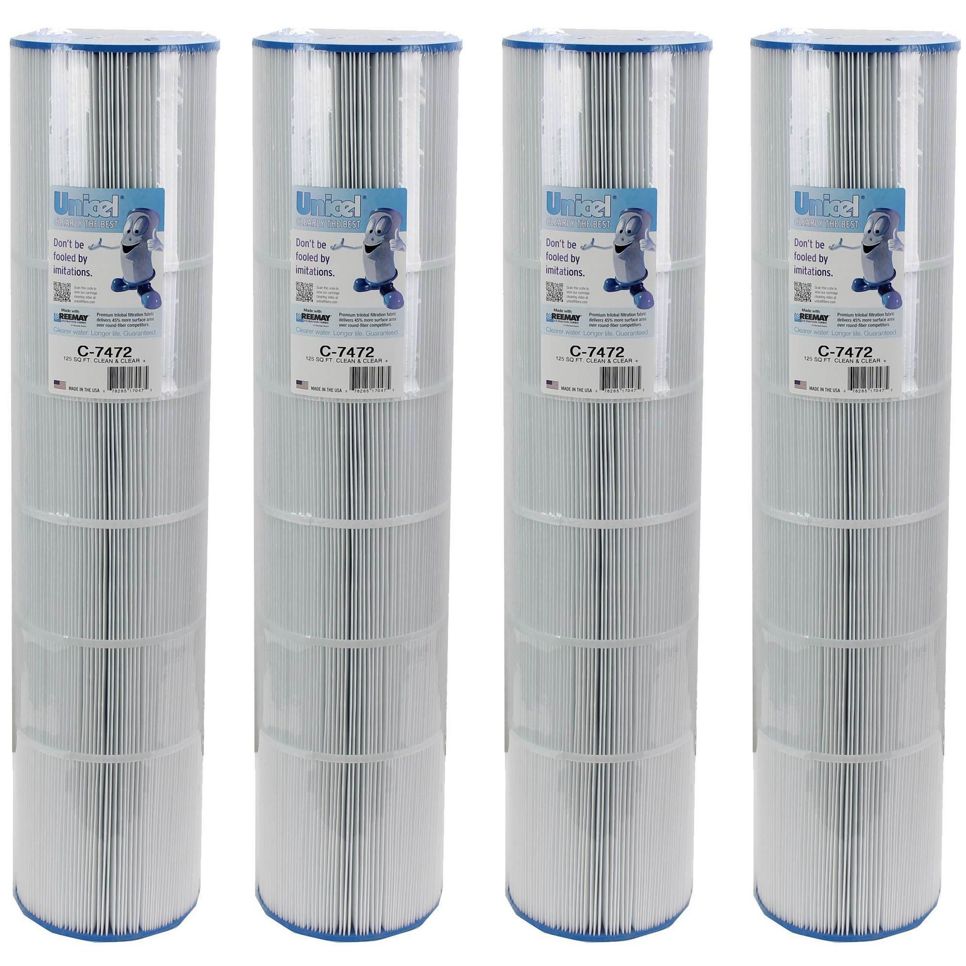 Unicel C-7472 125 Sq Ft Media Replacement Pool Filter Cartridge with 163 Pleats, Compatible with Pentair Pool Products, Pac Fab, & Waterway (4 Pack)