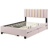 Queen Size Upholstered Platform Bed with 2 Drawers and 1 Trundle, Classic Metal Strip Headboard Design - 3 of 4