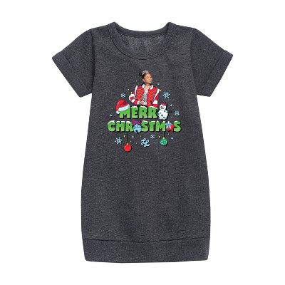 Nickelodeon Merry Christmas Laylay Icons Graphic Short Sleeve Fleece Dress - Heather Charcoal - 4T