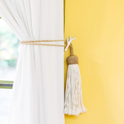 White and Gold Branch Design Metal Curtain Tieback Hooks - Set of 2