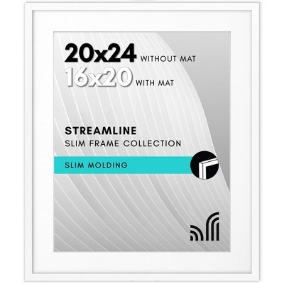 Americanflat 20x24 Picture Frame with Polished Plexiglass - Use as 16x20 Frame with Mat or 20x24 Frame Without Mat - Streamline Collection - White