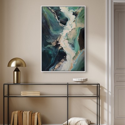 Sage River Blue and Green Abstract Canvas Wall Art, 36" x 24"
