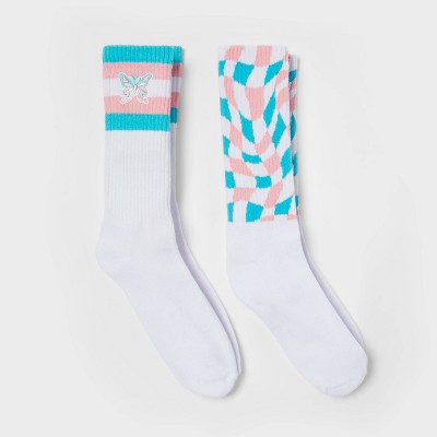 Pride Adult Trans Butterfly Socks - White Checkered
