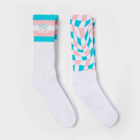 Pride Adult Trans Butterfly Socks - White Checkered - image 1 of 3