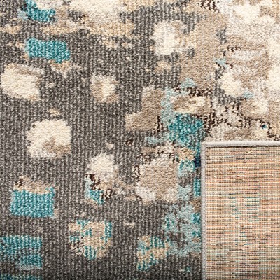 Grey and Blue Abstract Square Synthetic Area Rug