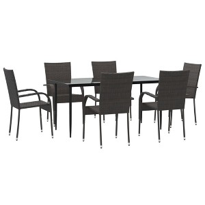 vidaXL Garden Dining Set Black PE rattan, powder-coated steel, glass - Brown 63" table length 6 - 1 of 4