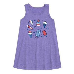 Girls' - Instant Message - Fourth Of July Desserts Graphic Sleeveless Aline Dress - 1 of 4