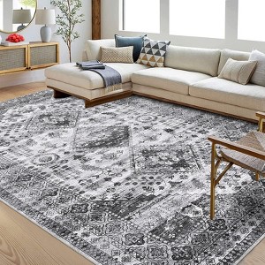 Traditional Area Rug Vintage Floral Print Area Rug Machine Washable Rug Stain Resistant Easy Cleaning Indoor Carpet - 1 of 4
