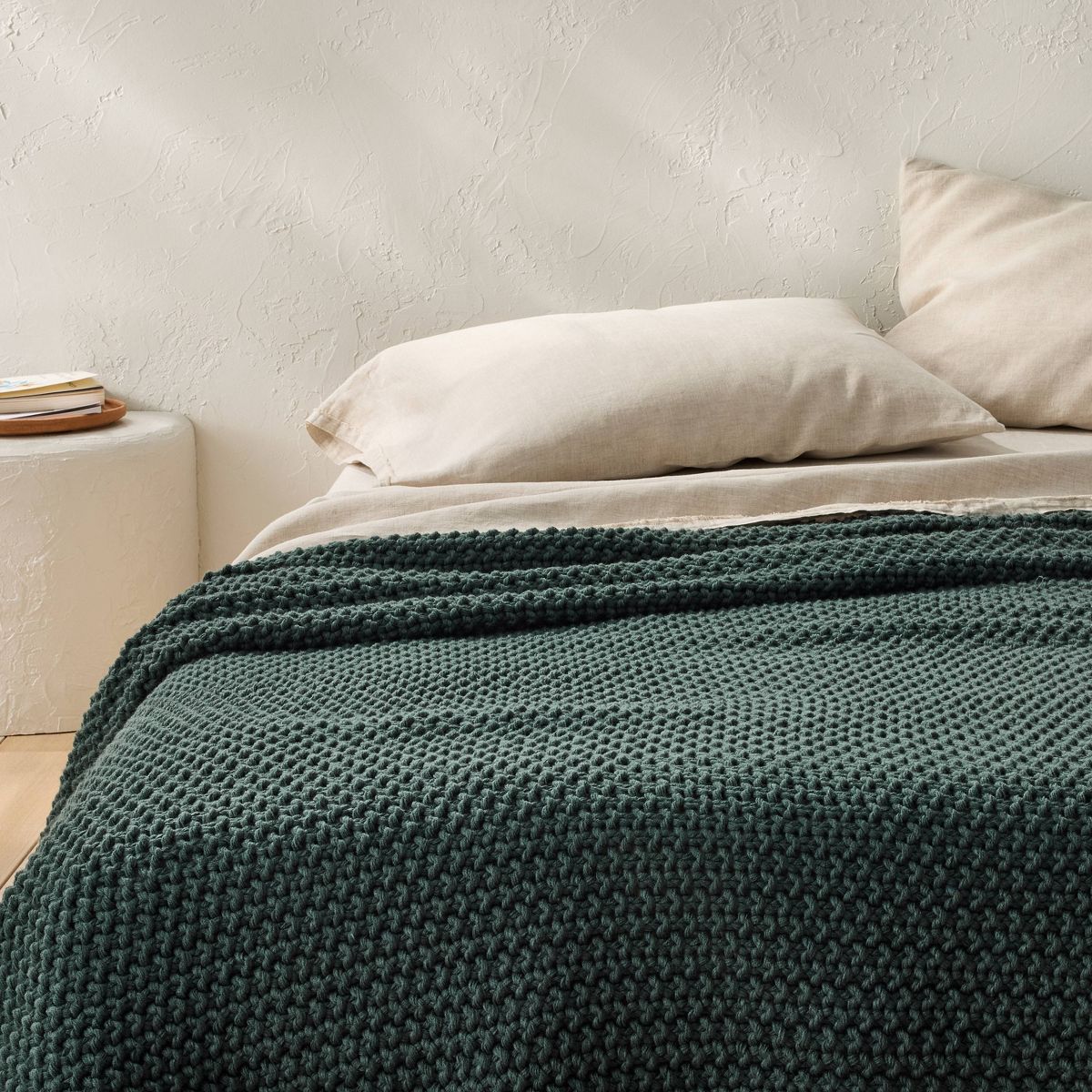Full/Queen Knit Blanket Dark Teal - Casaluna™: Acrylic Sweater Knit, Machine Washable, No Warranty