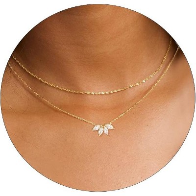 HTUTWOO Dainty Gold Necklaces for Women, Cubic Zirconia 14k Gold Plated Layered Necklaces Cute Simple Diamond Choker Necklaces Trendy Jewelry Gifts