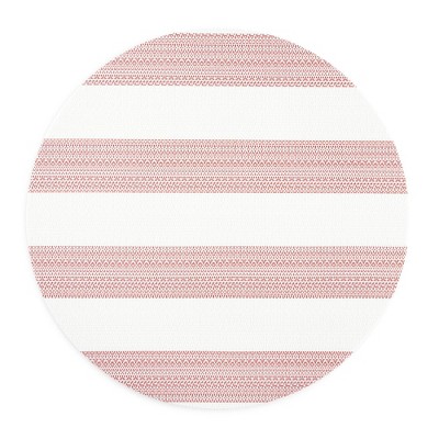 Red and White Cabana Stripe Round Vinyl Placemats, 15" Set of 4