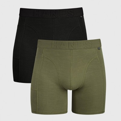 Hanes Premium Men's Explorer Boxer Briefs 2pk - Black/Green S