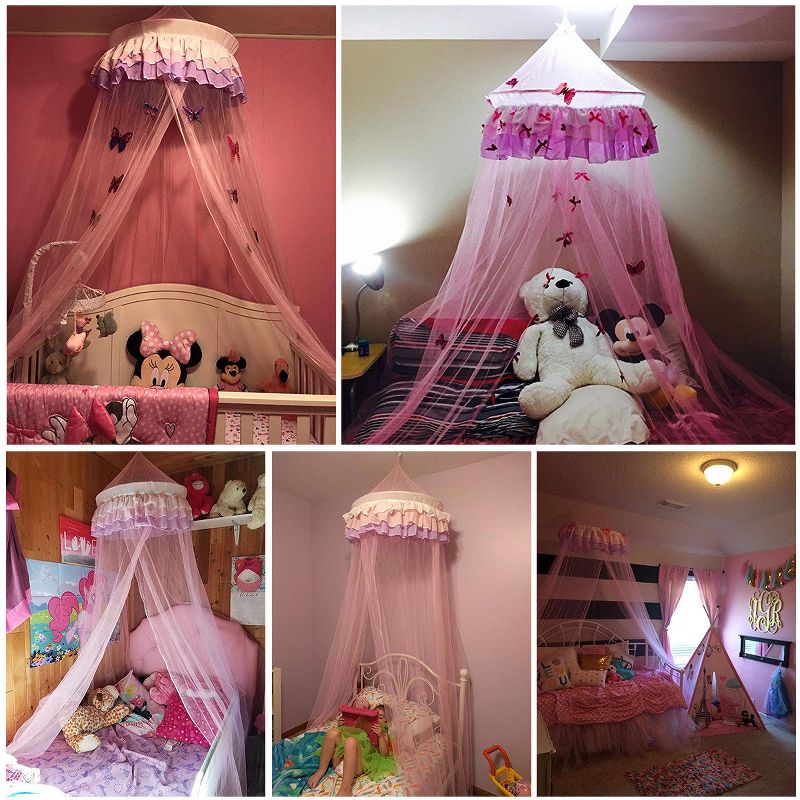 Costway Elegant Lace Bed Mosquito Netting Mesh Canopy Princess Round Dome Bedding Net, 4 of 11