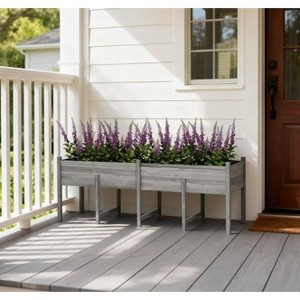 Okak Large Elevated Planter Box with Bed Liner and Drain Holes, Raised Garden Bed with Wooden Frame and Legs, Outdoor Planter for Home, Gray - 1 of 4