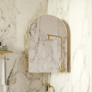 FONTOI Metal Medicine Cabinet Bathroom Organizer Storage Cabinet with Arched Mirror Adjustable Glass Shelves, Wall Cabinet, Gold, 18.1"* 7"*23.6" - 1 of 4