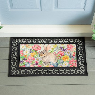 Evergreen Bunny in the Garden Sassafras Indoor Outdoor Switch Doormat 1'10"x10" Multicolored