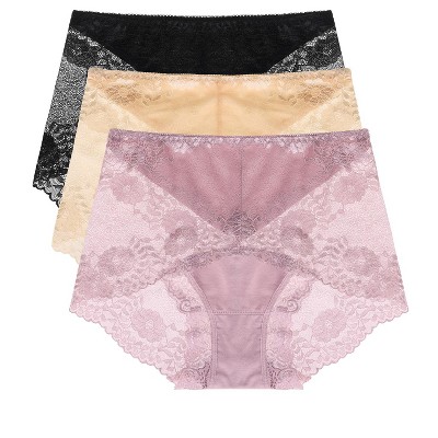 Agnes Orinda Women's 3 Pack Underwear Soft Briefs Lace Panties Black Beige  Purple Large : Target
