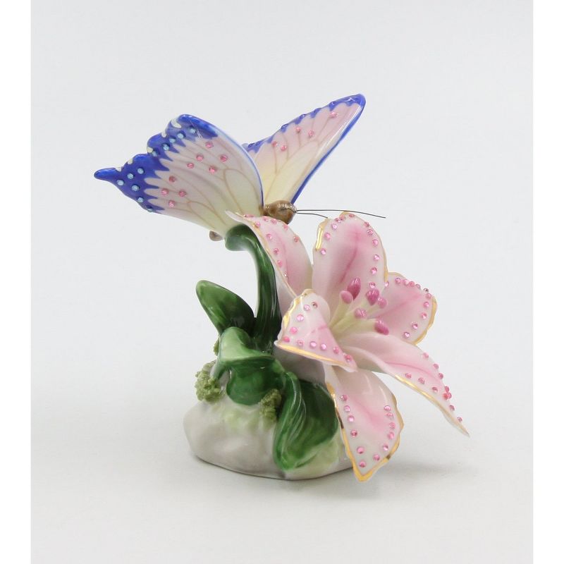 Kevins Gift Shoppe Ceramic Glittering Butterfly and Lily Flower in Bloom Figurine, 1 of 7