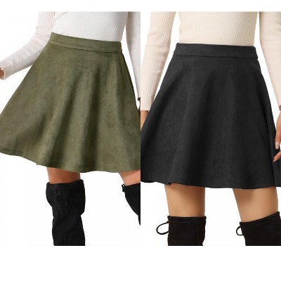 INSPIRE CHIC Women's Basic Faux Suede Flared Casual Mini Skater Skirt 2 Packs
