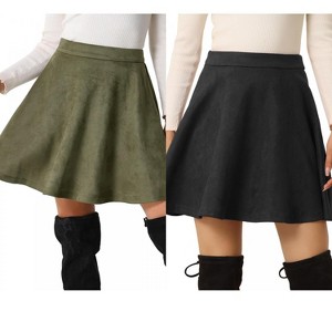 INSPIRE CHIC Women's Basic Faux Suede Flared Casual Mini Skater Skirt 2 Packs - 1 of 4