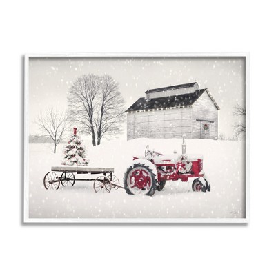 Stupell Industries Festive Red Christmas Tractor Framed Giclee Art
