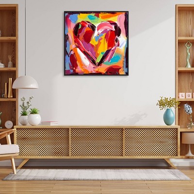 30" x 30" Colorful Abstract Heart Canvas Print with Black Frame