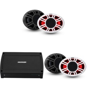Kicker Marine 4 Ch Amp & ( 2 pair ) 6x9" LED KMXL Coaxial Speaker Audio Upgrade ( 48KXMA500.4, 48KMXL69) - 1 of 4