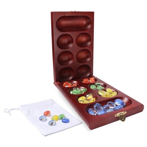 Mancala board with glass on sale pieces