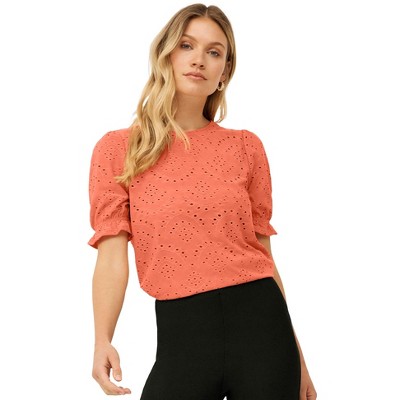 ellos Plus Size Short Puff Sleeve Eyelet Tee