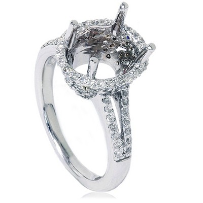 Pompeii3 VS 1/2ct Pave Halo Oval Engagement Split Shank Ring Setting 14K White Gold