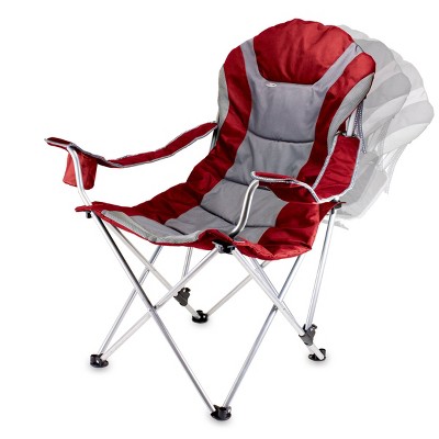 Extra-Wide Red Reclining Camp Chair with Steel Frame and Polyester Seat