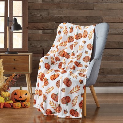Kate Aurora Fall Harvest Pumpkins & A-Corns Medley Oversized Soft & Plush Accent Throw Blanket - 50 in. W x 70 in. L