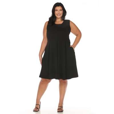 White Mark Plus Size Solid Fit and Flare Dress
