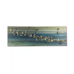 12" x 36" Birds in Flight Print on Planked Wood Wall Sign Panel Blue - Gallery 57