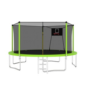 VisioGear 14FT Trampoline with Safety Enclosure Net, Trampoline with Basketball Hoop, Green, 168"*168"*108" - 1 of 4