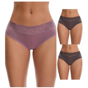 INSPIRE CHIC Women's Lace Mid Waisted Soft Breathable Briefs Underwear 3 Packs - 1 of 4