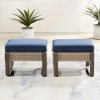 COWLOWN Dark Blue 2PCS Outdoor Ottoman, Rattan Patio Footstools with Cushions & Steel Frame, Weather-Resistant Wicker Ottomans for Porch, Backyard - 3 of 4