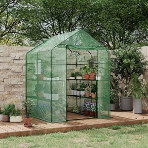 GustoWave 57x57x77 Inch Portable Walk-In Greenhouse With Three Tiers Of 12 Shelves - 1 of 4