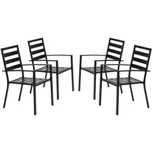 VINGLI Outdoor Dining Chairs Set of 4, Metal Frame Patio Chairs with Armrests, Patio Dining Chairs Garden Chairs for Yard, Front Porch and Deck, Black - 1 of 4