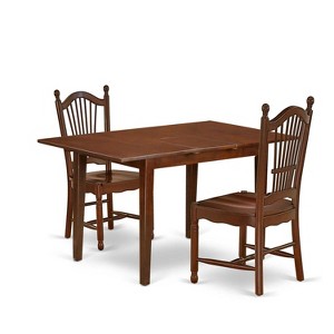 Rustic Kitchen Dining Set - 3 Piece Table & Chair Set, 32x54 Inch, Mahogany Finish - 1 of 4
