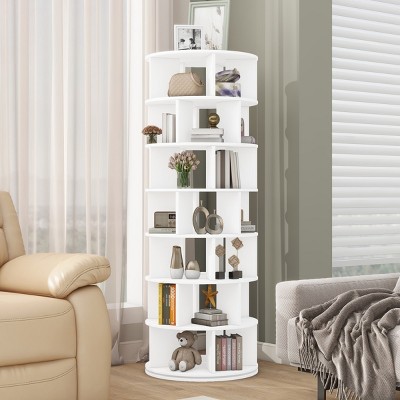 Φ23.6'' Rotating Shoe Rack Tower, 7-Tier Spinning Shoe Shelf With 5 Grids Per Layer, 360° Revolving Shoe Carousel Closet Organizer-Cuddlewood