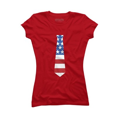 Junior's Design By Humans Fourth Of July Simple American Flag Tie By FreshDressedTees T-Shirt