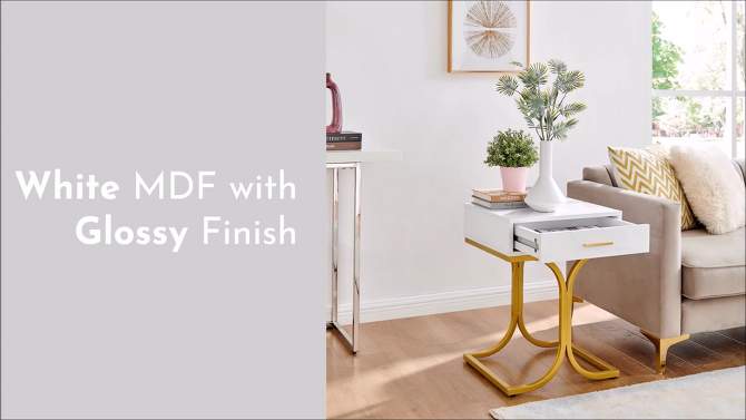 17.75&#34; Rectangular Modern Glam Side Table with Drawer White/Gold - Danya B., 2 of 22, play video