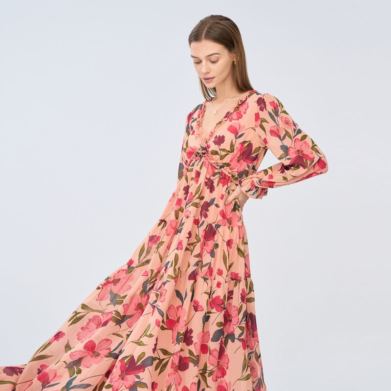 Women's Floral Print Ruffled Maxi Dress - Cupshe, 5 of 10