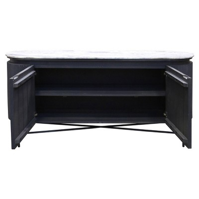 Granite Top White and Charcoal Racetrack Sideboard Cabinet