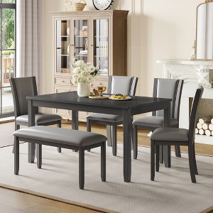 APRILSOUL 6-Piece Dining Table Set with Bench and Chairs, Farmhouse Rustic Style for Dining Room, Kitchen - 1 of 4