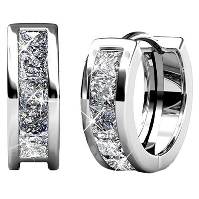 18k Gold Plated 17mm Women Hoop Earrings with Crystals