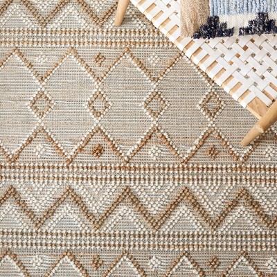 Ivory and Natural Handwoven Geometric Wool Area Rug 3' x 5'